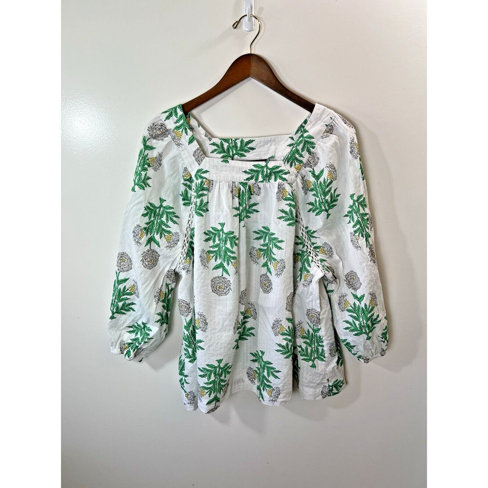 Lane Bryant Women’s Floral Peasant Blouse Size 2X 18/20 White Green Cottagecore